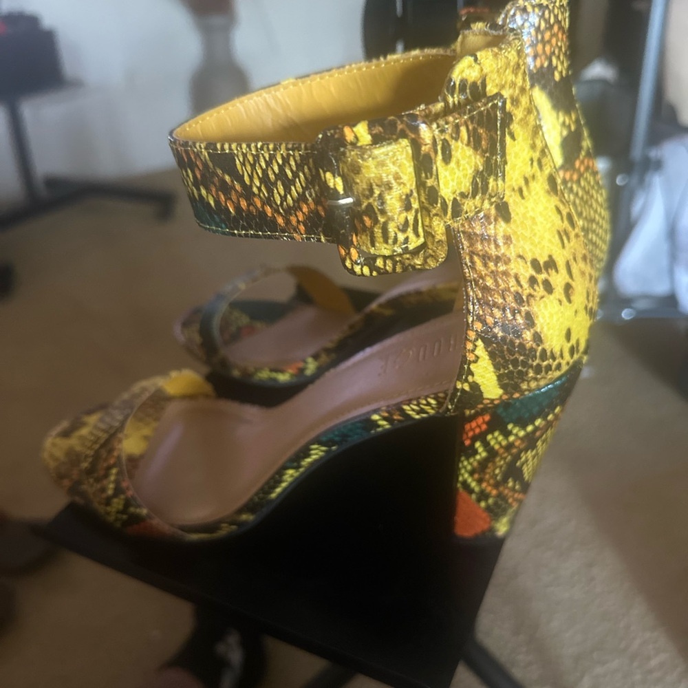 Yellow Snakeskin Wedge Sandals